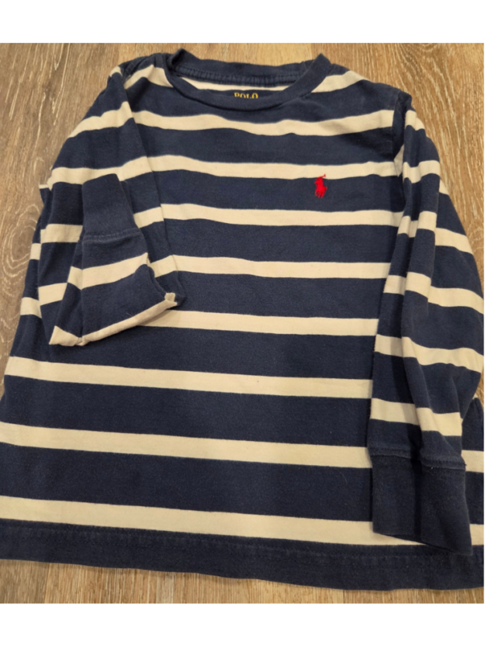 Boys Polo Ralph Lauren Long Sleeve Striped Tee Navy Blue White 3T